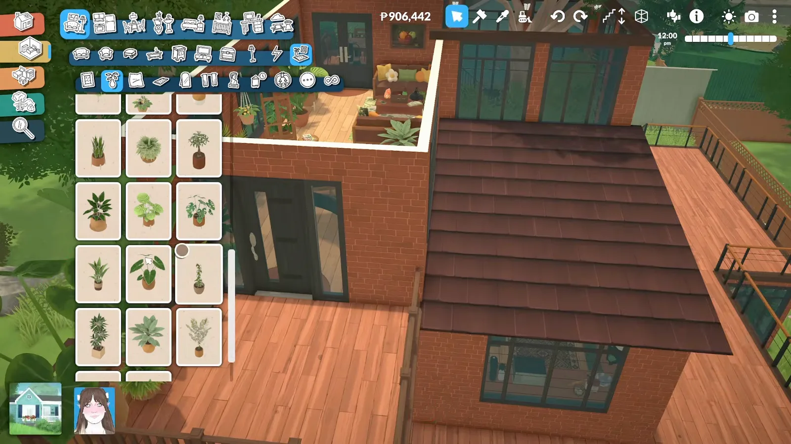 Paralives potted-plant catalogue open above a roofed balcony deck where large planters line up along the railing. Paralives potted-plant catalogue open above a roofed balcony deck where large planters line up along the railing.
