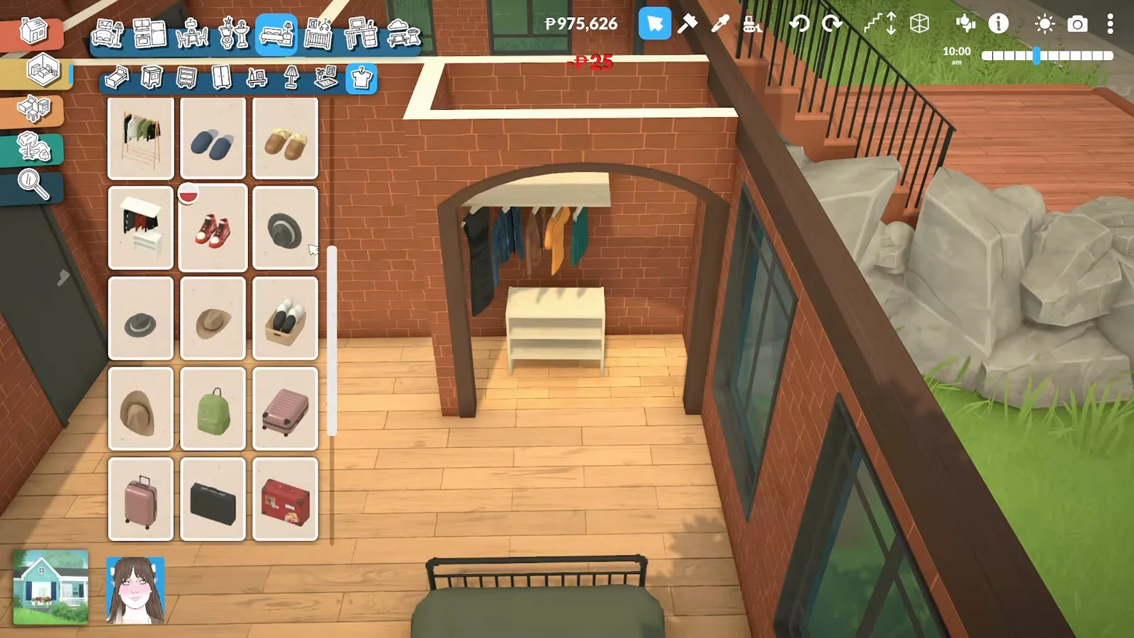 Paralives clothing catalogue with hats, shoes and suitcases open over a brick dressing room, a rail of colourful clothes hung in the arched alcove. Paralives clothing catalogue with hats, shoes and suitcases open over a brick dressing room, a rail of colourful clothes hung in the arched alcove.