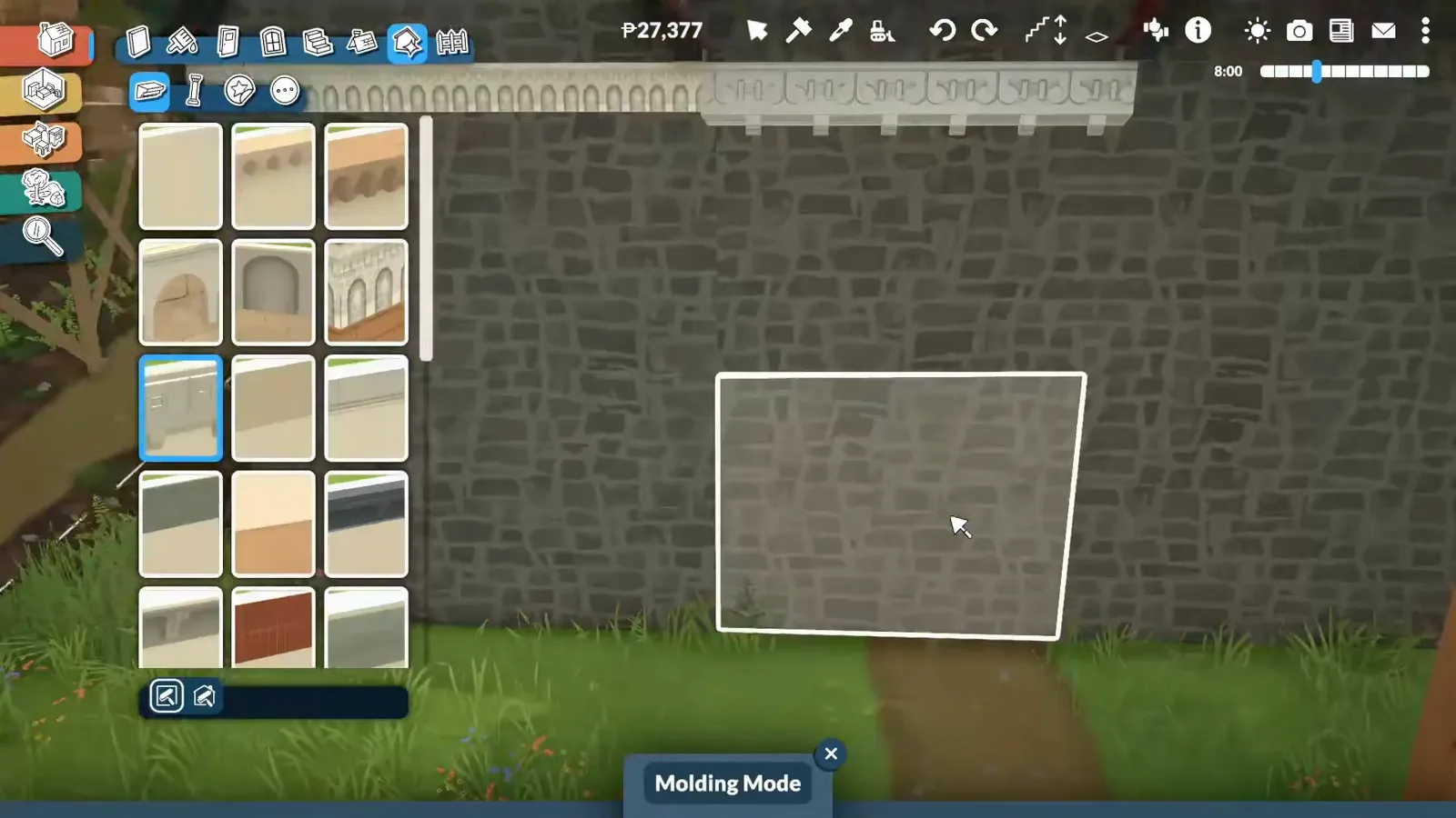 Paralives Molding Mode placing a blind arcade trim of shallow arches along the top of a gray stone church wall Paralives Molding Mode placing a blind arcade trim of shallow arches along the top of a gray stone church wall
