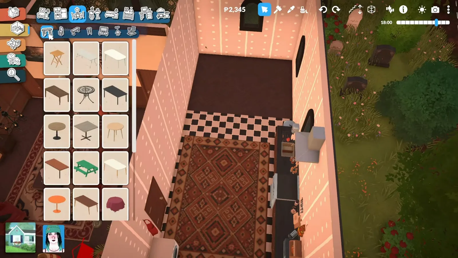 Paralives Floor Painting Mode laying a black and white checkerboard tile floor in the kitchen half of a split dining room with an oriental rug Paralives Floor Painting Mode laying a black and white checkerboard tile floor in the kitchen half of a split dining room with an oriental rug