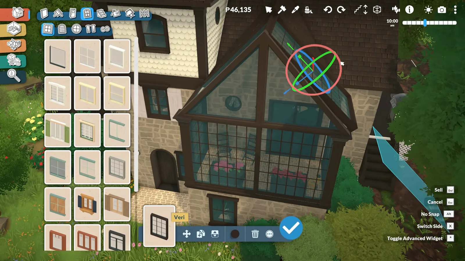 A finished Paralives stone cottage with a two-storey glazed sunroom wing, its dark-framed glass showing planters and chairs inside A finished Paralives stone cottage with a two-storey glazed sunroom wing, its dark-framed glass showing planters and chairs inside