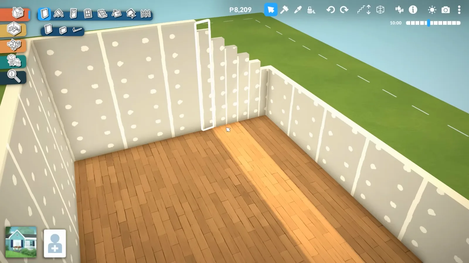 Stepped Paralives half walls descending in height to trace the sloped corner of an attic room floor Stepped Paralives half walls descending in height to trace the sloped corner of an attic room floor