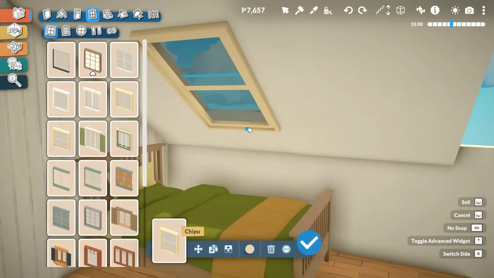 A Chipu cross-bar window tilted into a Paralives attic ceiling with the advanced move gizmo above the bed A Chipu cross-bar window tilted into a Paralives attic ceiling with the advanced move gizmo above the bed
