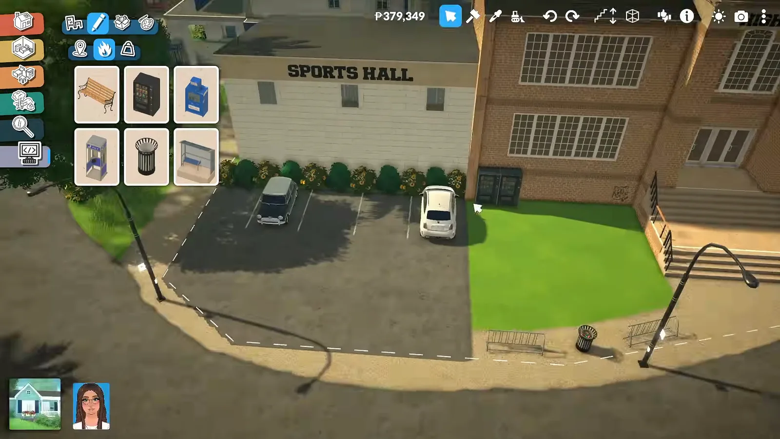 Paralives school parking area with the SPORTS HALL and HIGH SCHOOL signs readable from across the street Paralives school parking area with the SPORTS HALL and HIGH SCHOOL signs readable from across the street