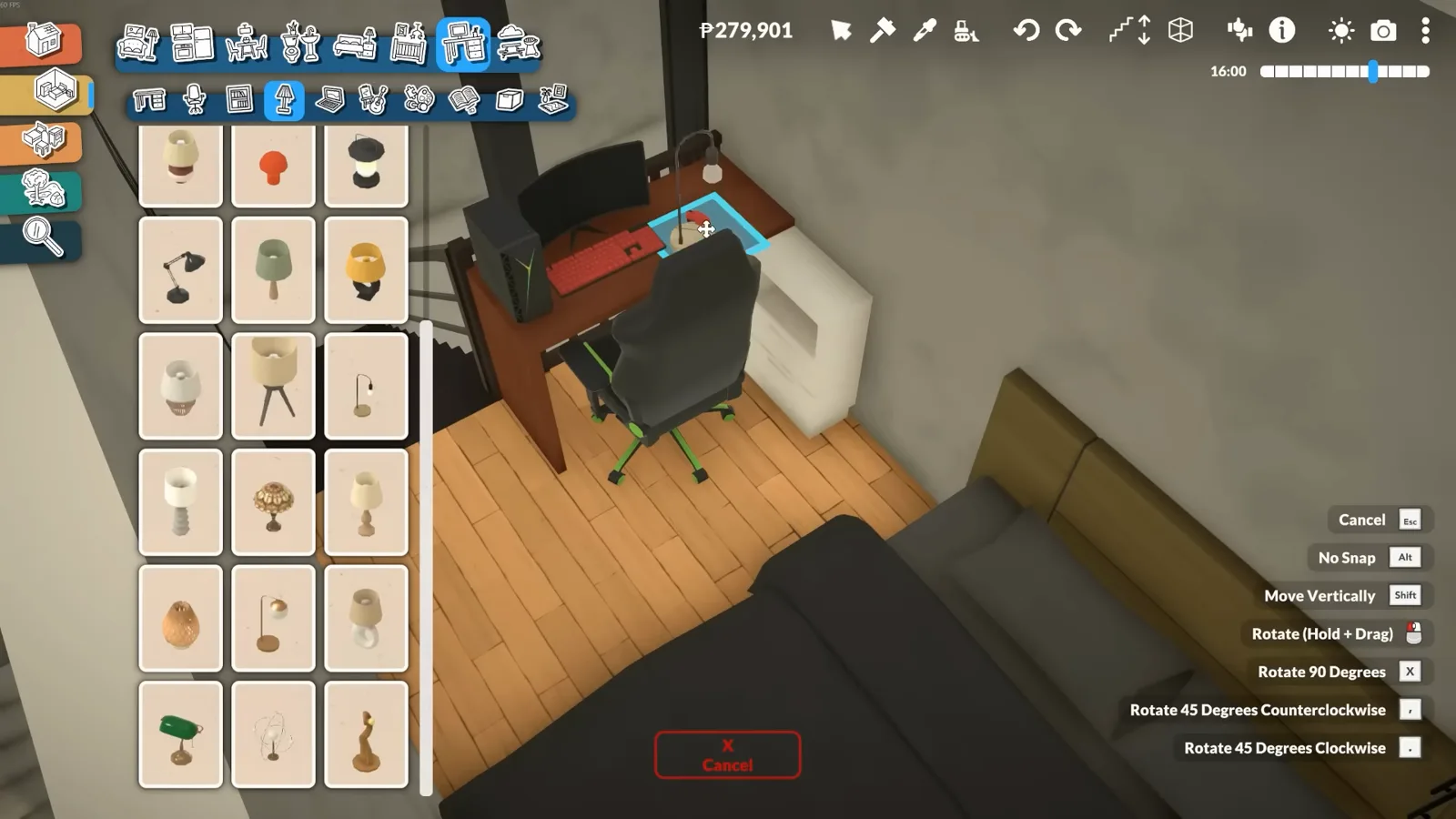 Paralives loft bedroom pairing a black gaming desk and chair with warm wood storage and a low bed Paralives loft bedroom pairing a black gaming desk and chair with warm wood storage and a low bed