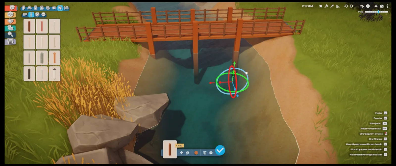Wooden footbridge over a Paralives river with fence-rail railings and the rotation gizmo on a truss Wooden footbridge over a Paralives river with fence-rail railings and the rotation gizmo on a truss