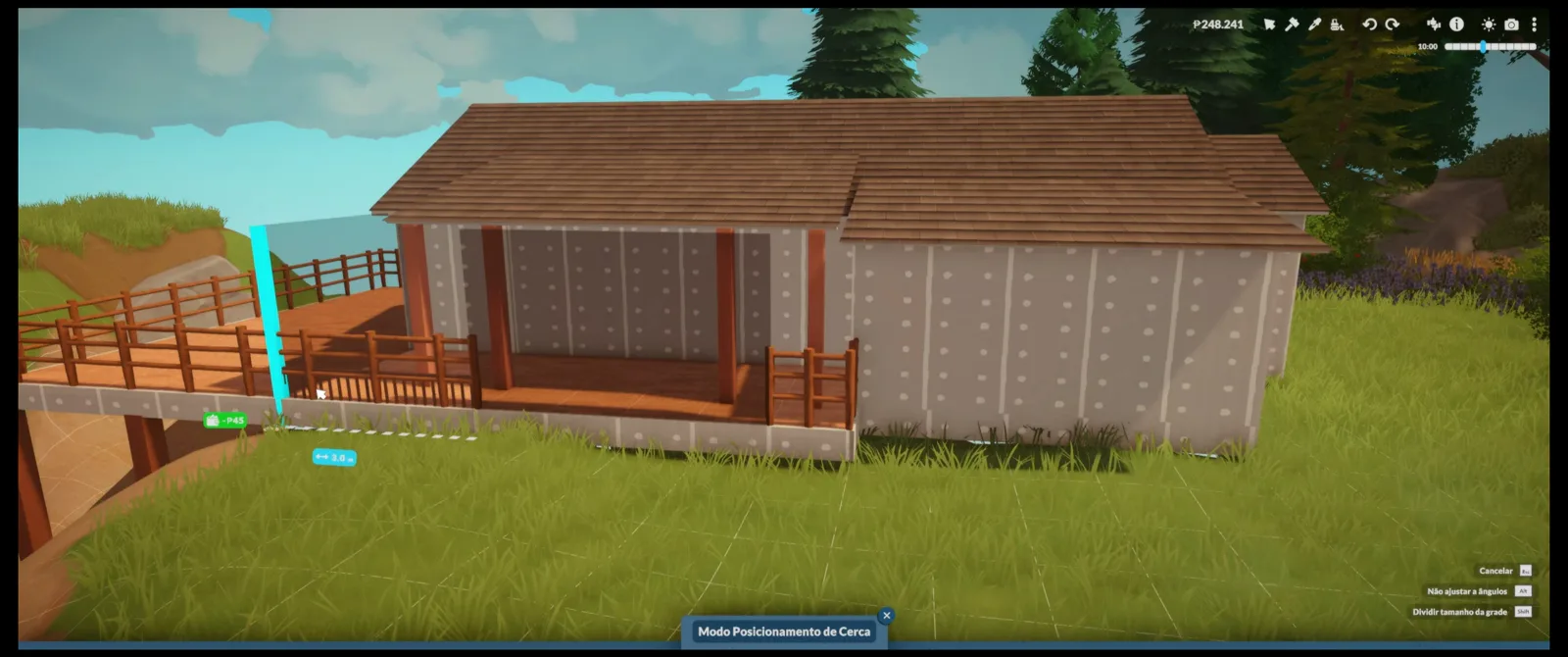 Brown paint turning Paralives roof shingles to wood above a wraparound cabin deck Brown paint turning Paralives roof shingles to wood above a wraparound cabin deck