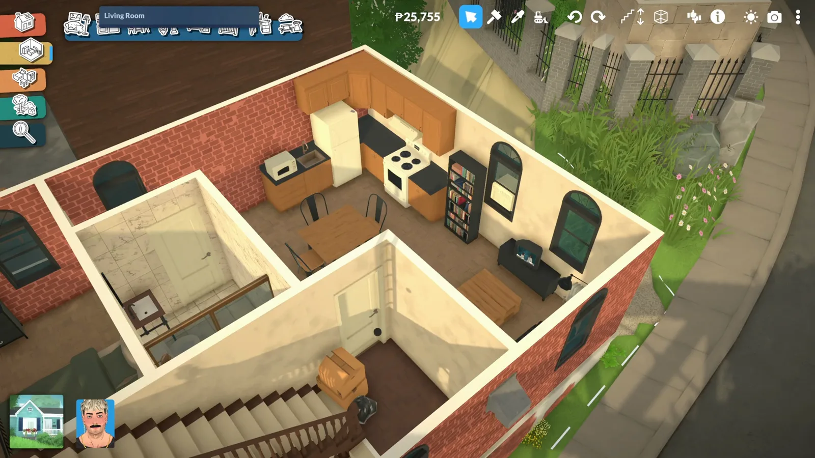 The Paralives decor catalogue open on the Living Room tab with the room label shown above the item grid