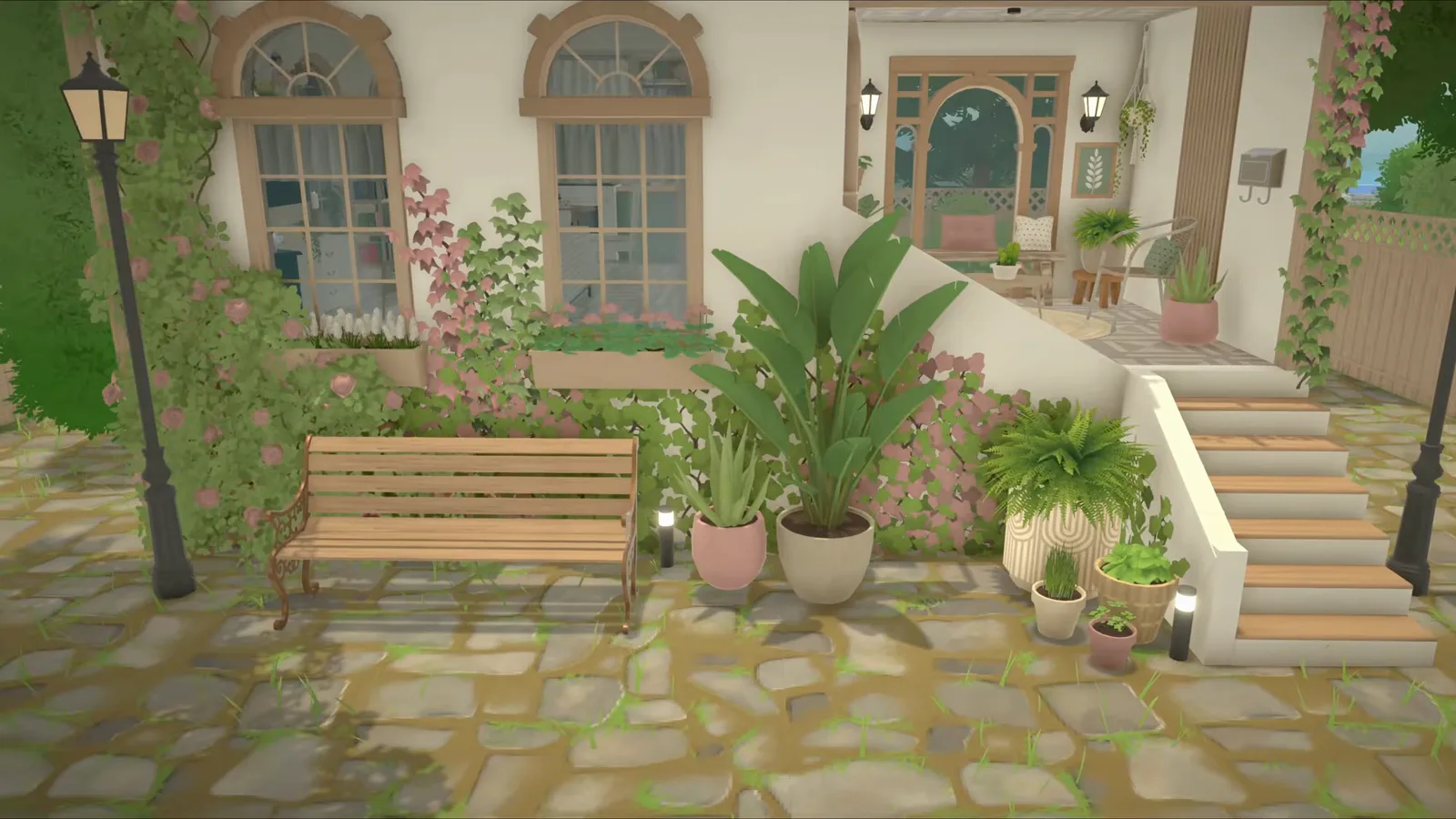 Paralives finished Mediterranean house in a spacious garden plot after being moved intact from its narrow original lot. Paralives finished Mediterranean house in a spacious garden plot after being moved intact from its narrow original lot.