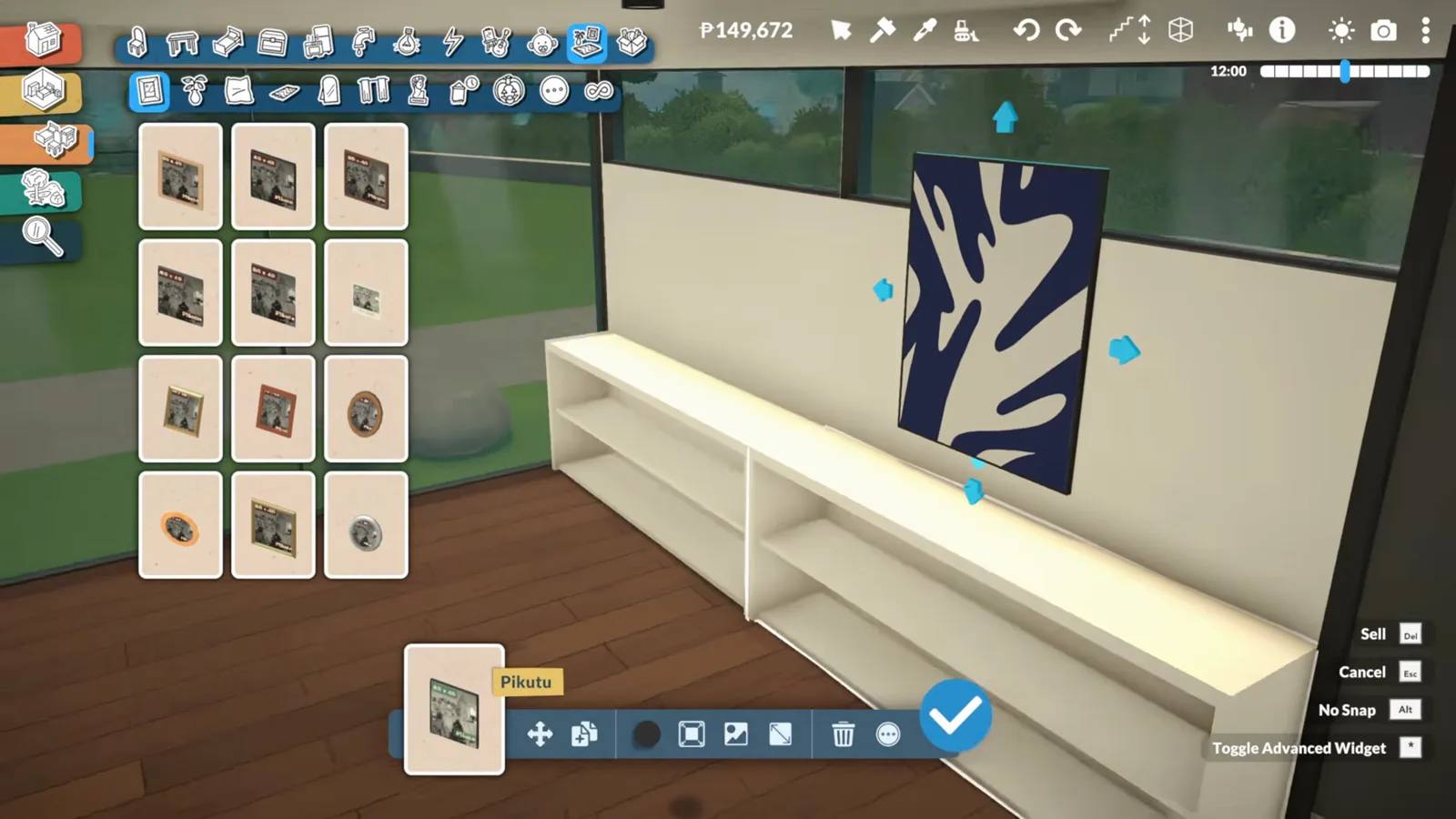 A Paralives living room shows white display shelving and navy art on the wall where the eyedropper texture trick was first demonstrated. A Paralives living room shows white display shelving and navy art on the wall where the eyedropper texture trick was first demonstrated.