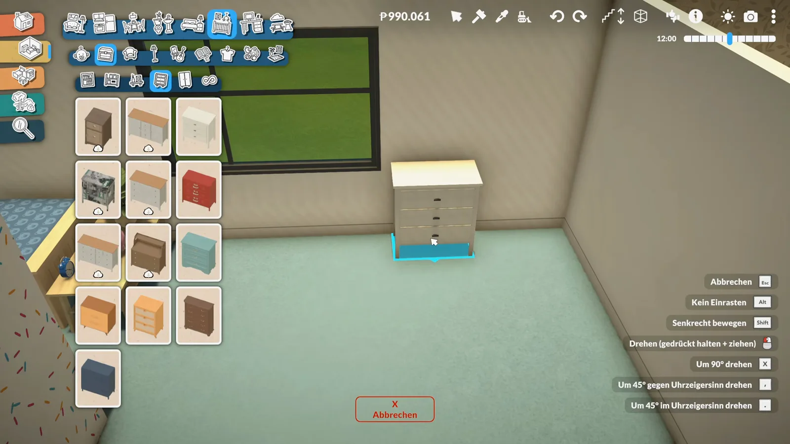 Paralives dresser catalogue open as a cream drawer dresser is placed against the children's room wall, the blue alarm clock visible on the bench Paralives dresser catalogue open as a cream drawer dresser is placed against the children's room wall, the blue alarm clock visible on the bench