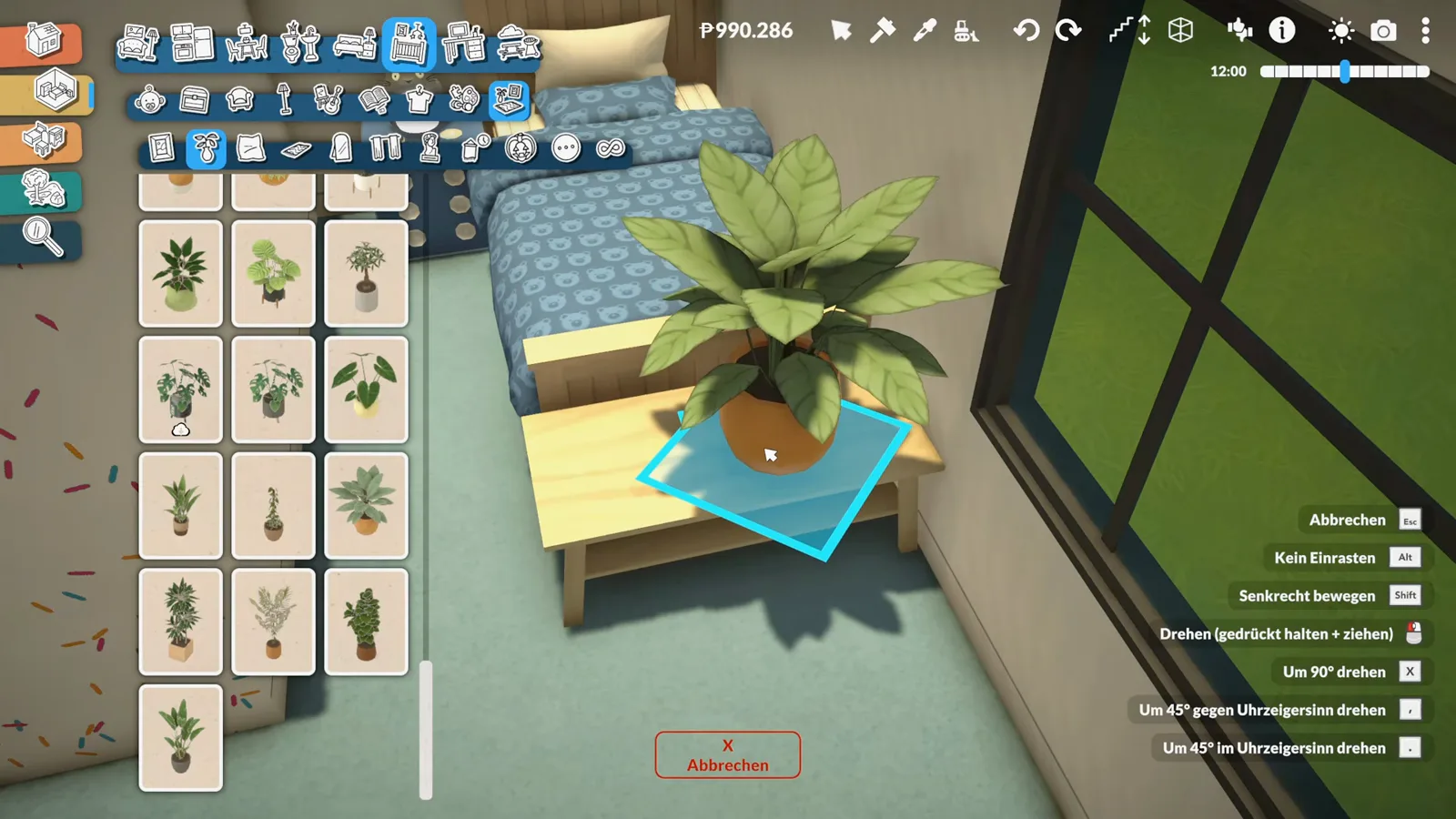 Paralives plant catalogue open as a leafy potted plant is placed on the wooden bench at the foot of the single bed Paralives plant catalogue open as a leafy potted plant is placed on the wooden bench at the foot of the single bed