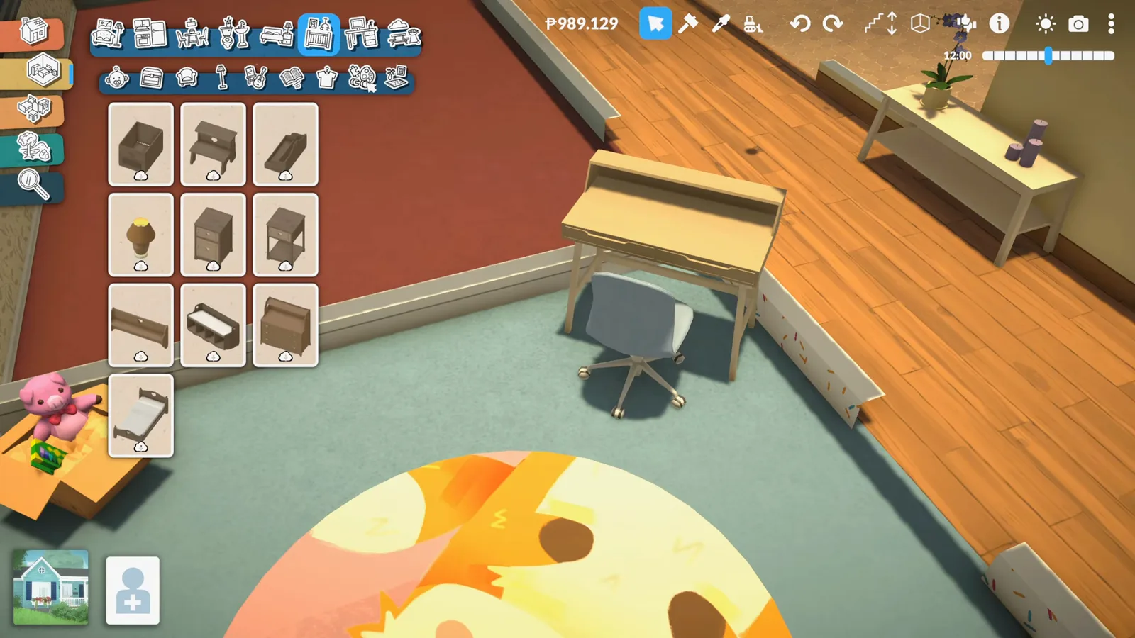 Paralives kids' furniture catalogue open beside the writing desk and white swivel chair set into the nook of the children's room Paralives kids' furniture catalogue open beside the writing desk and white swivel chair set into the nook of the children's room