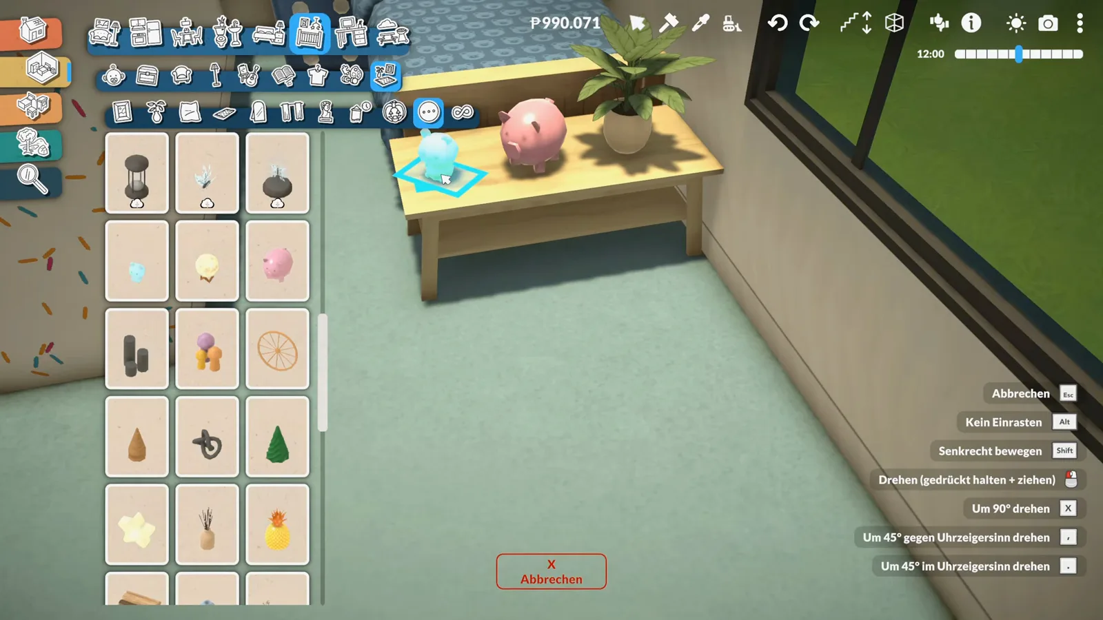 Paralives decor catalogue open as a pink piggy bank sits on the bed bench beside a potted plant, a small night-light ghosting into place Paralives decor catalogue open as a pink piggy bank sits on the bed bench beside a potted plant, a small night-light ghosting into place