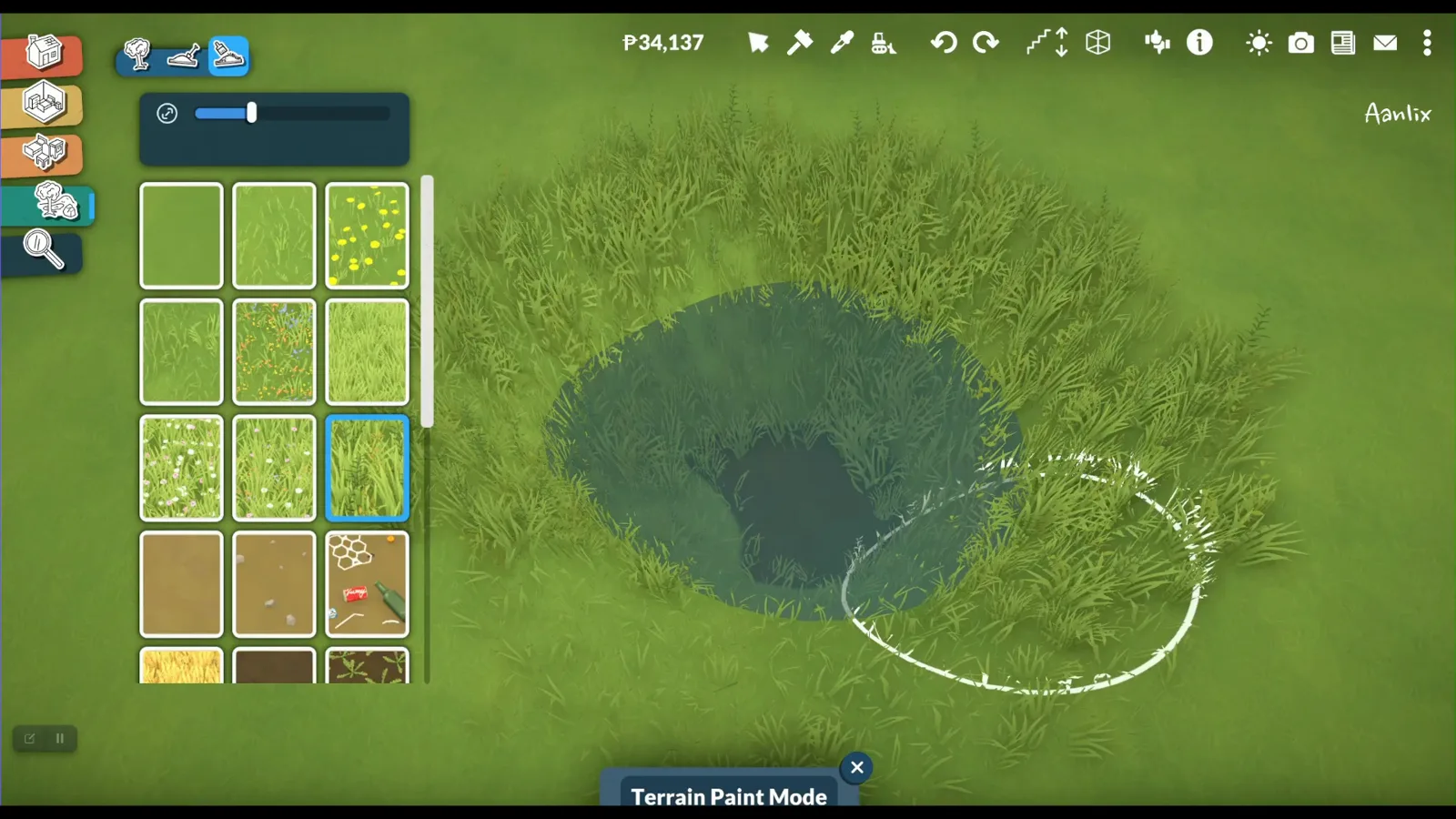 Painting tall grass and wildflowers around a finished Paralives pond in Terrain Paint Mode Painting tall grass and wildflowers around a finished Paralives pond in Terrain Paint Mode