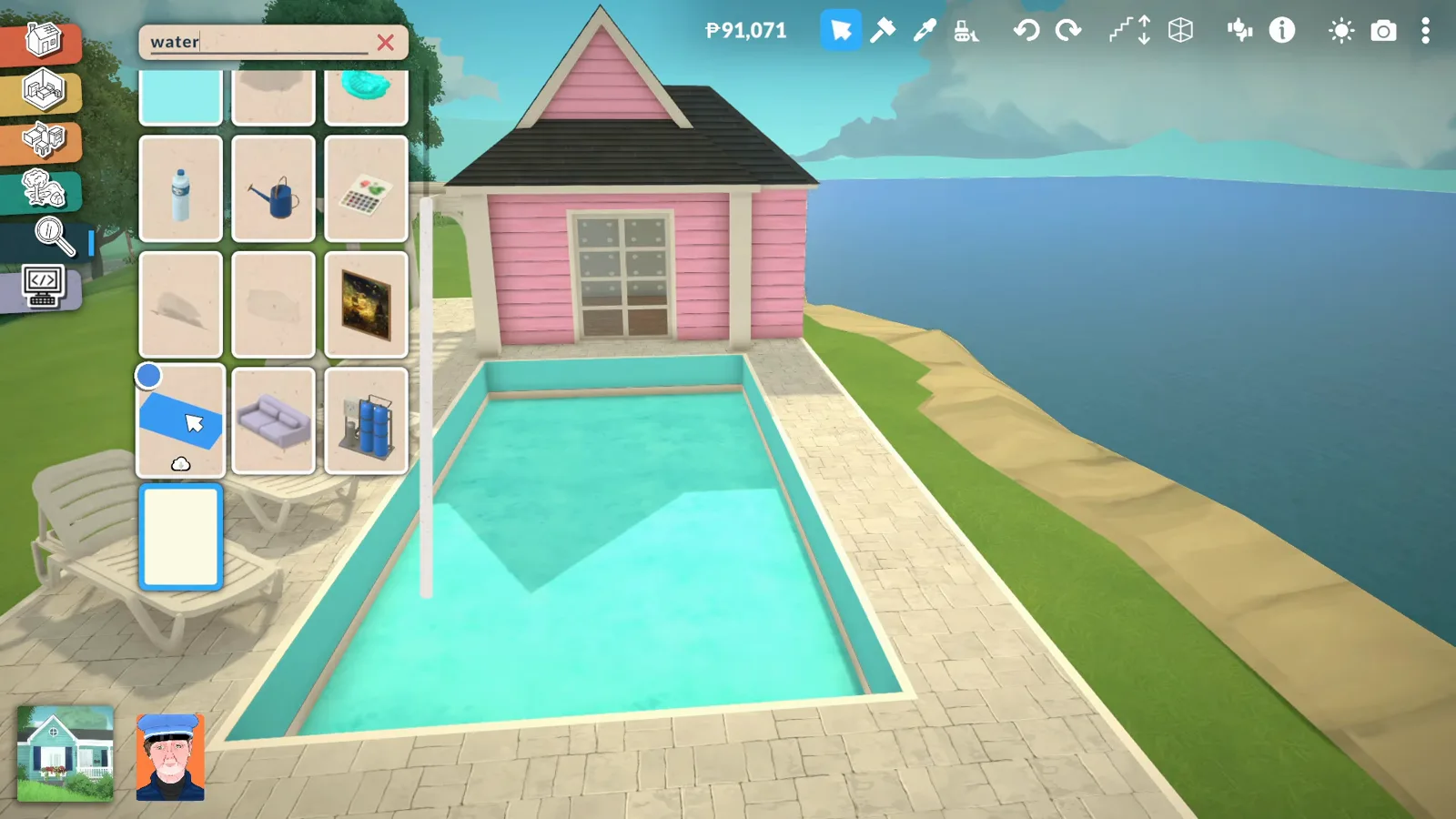 Paralives object search for water placing a translucent Custom Pool Water plane inside the painted pool shell
