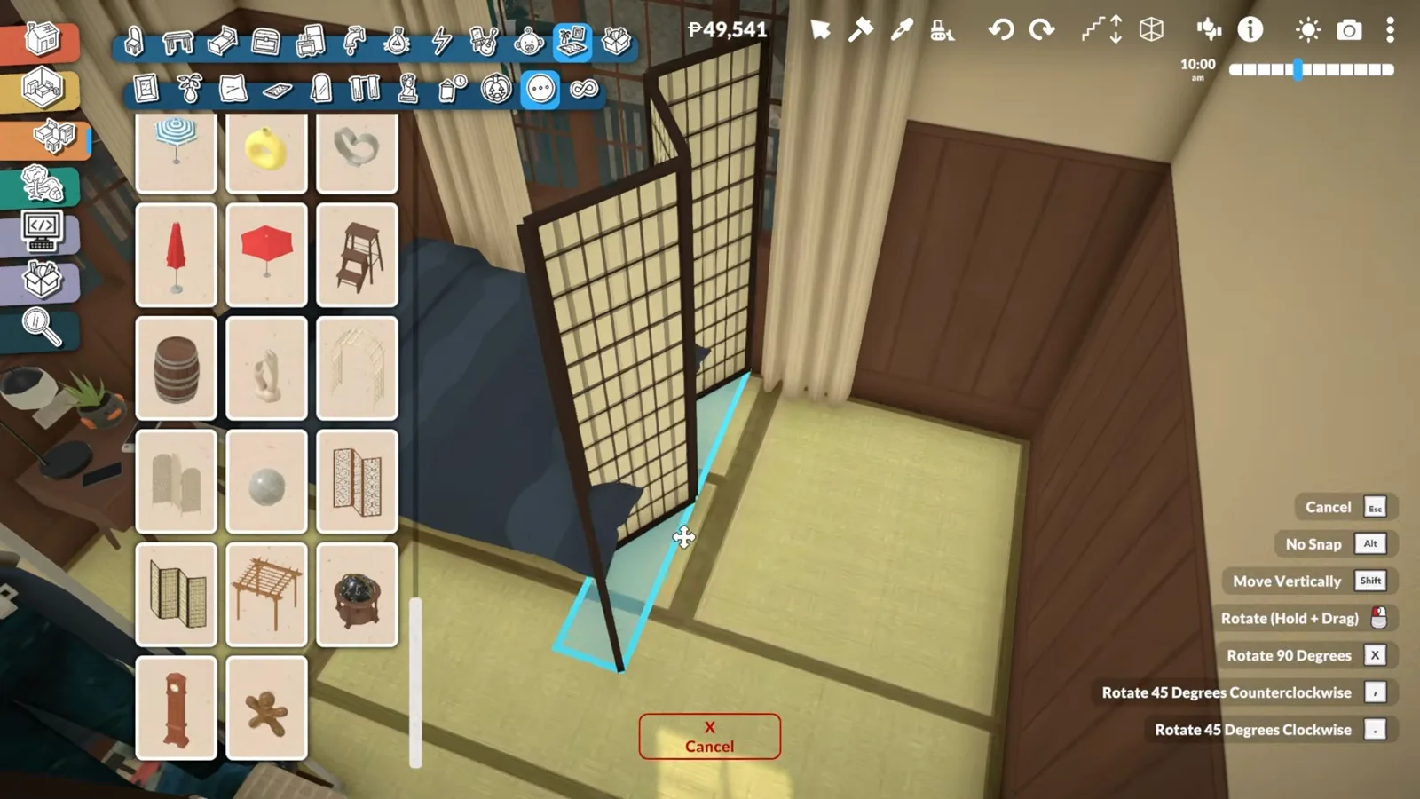 Shoji screen partition separating the bed from a work corner inside a Paralives ramen shop bedroom