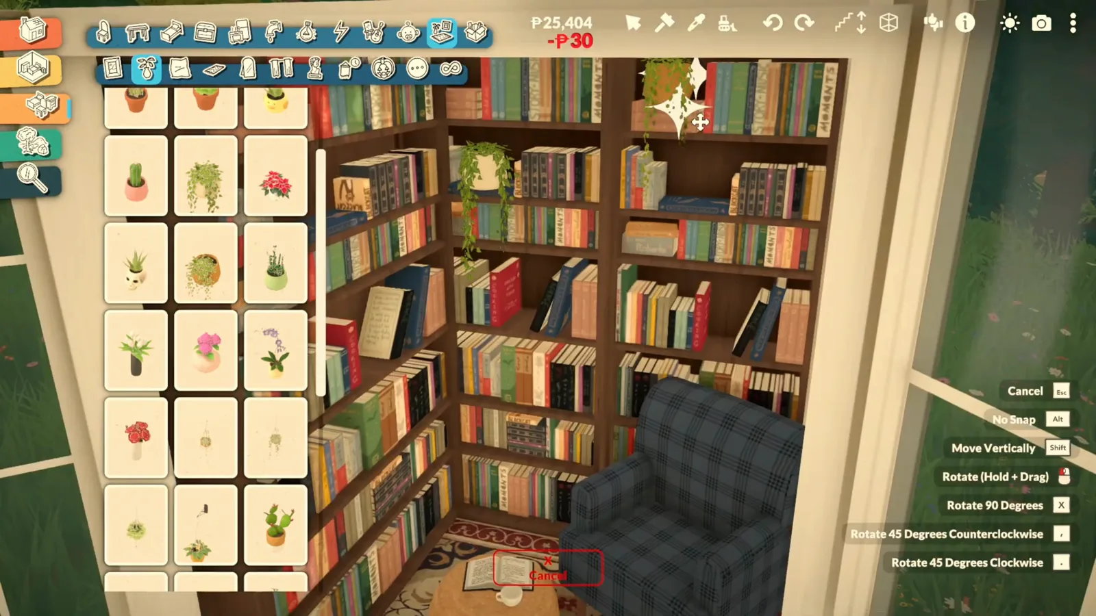An armchair and rug completing the seating corner of a Paralives garden book nook An armchair and rug completing the seating corner of a Paralives garden book nook