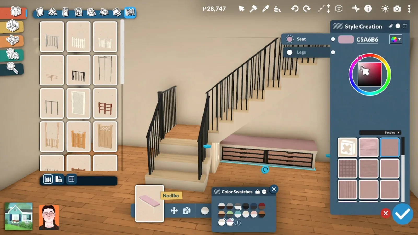 Style Creation colour wheel tinting a low bookshelf under a Paralives staircase Style Creation colour wheel tinting a low bookshelf under a Paralives staircase