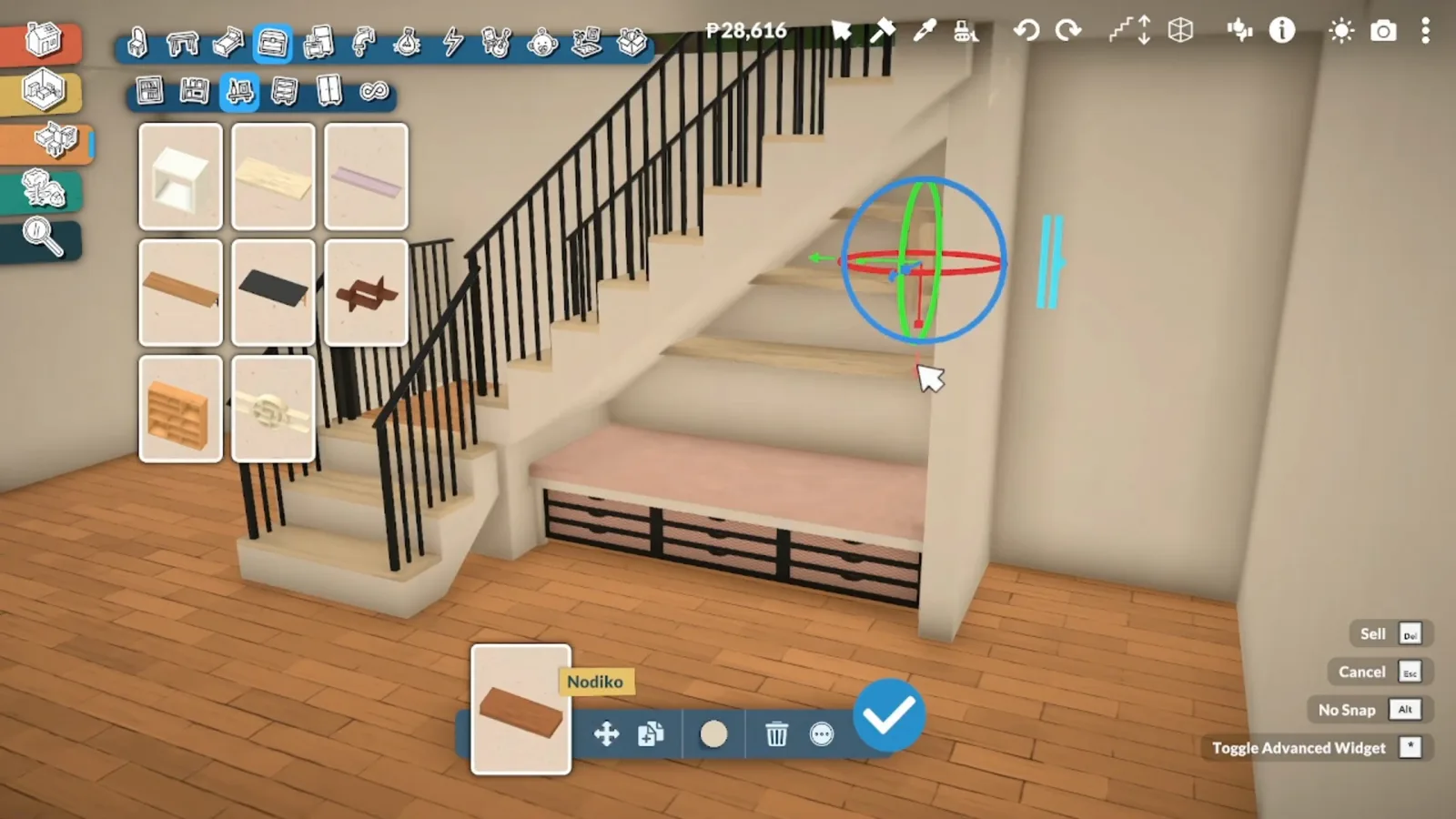 Resizing a bookshelf with the gizmo to follow the slope of a Paralives staircase Resizing a bookshelf with the gizmo to follow the slope of a Paralives staircase