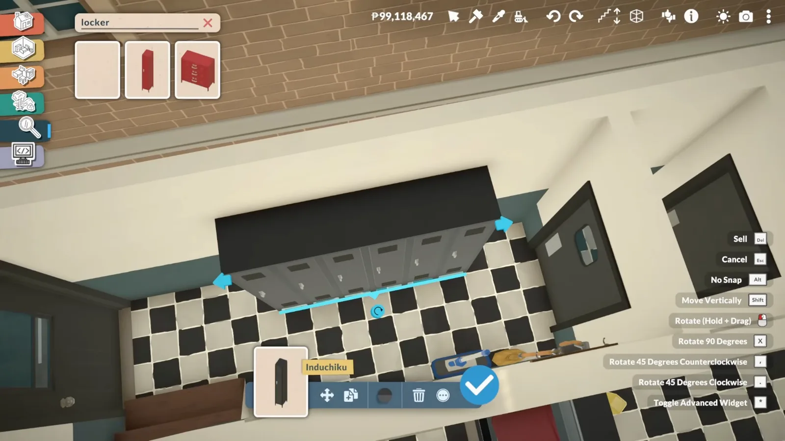 Paralives locker search results drag a grey locker row into place along the brick wall