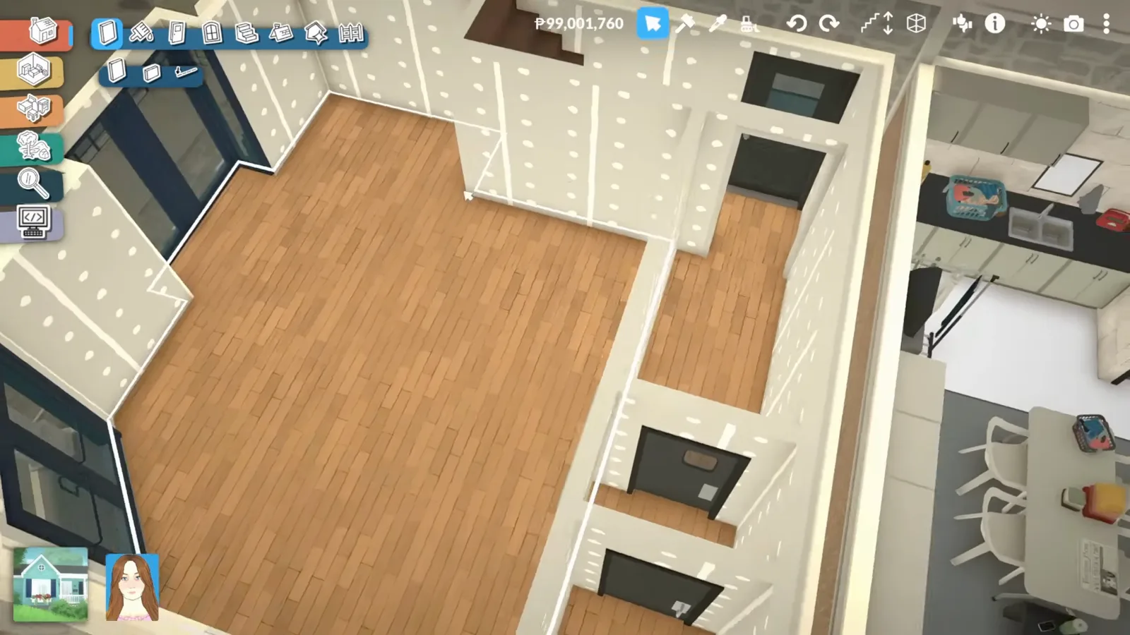 Cutaway Paralives floor plan shows the empty upstairs room that becomes the kitchen above the dining room