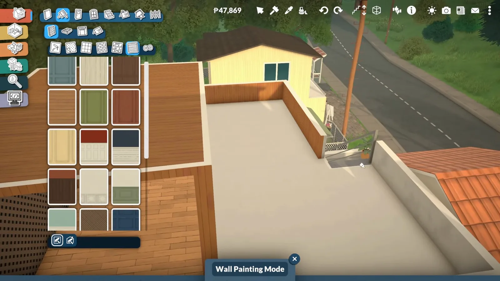 Paralives Wall Painting Mode brushing wood cladding over the parapet walls of a rooftop terrace Paralives Wall Painting Mode brushing wood cladding over the parapet walls of a rooftop terrace