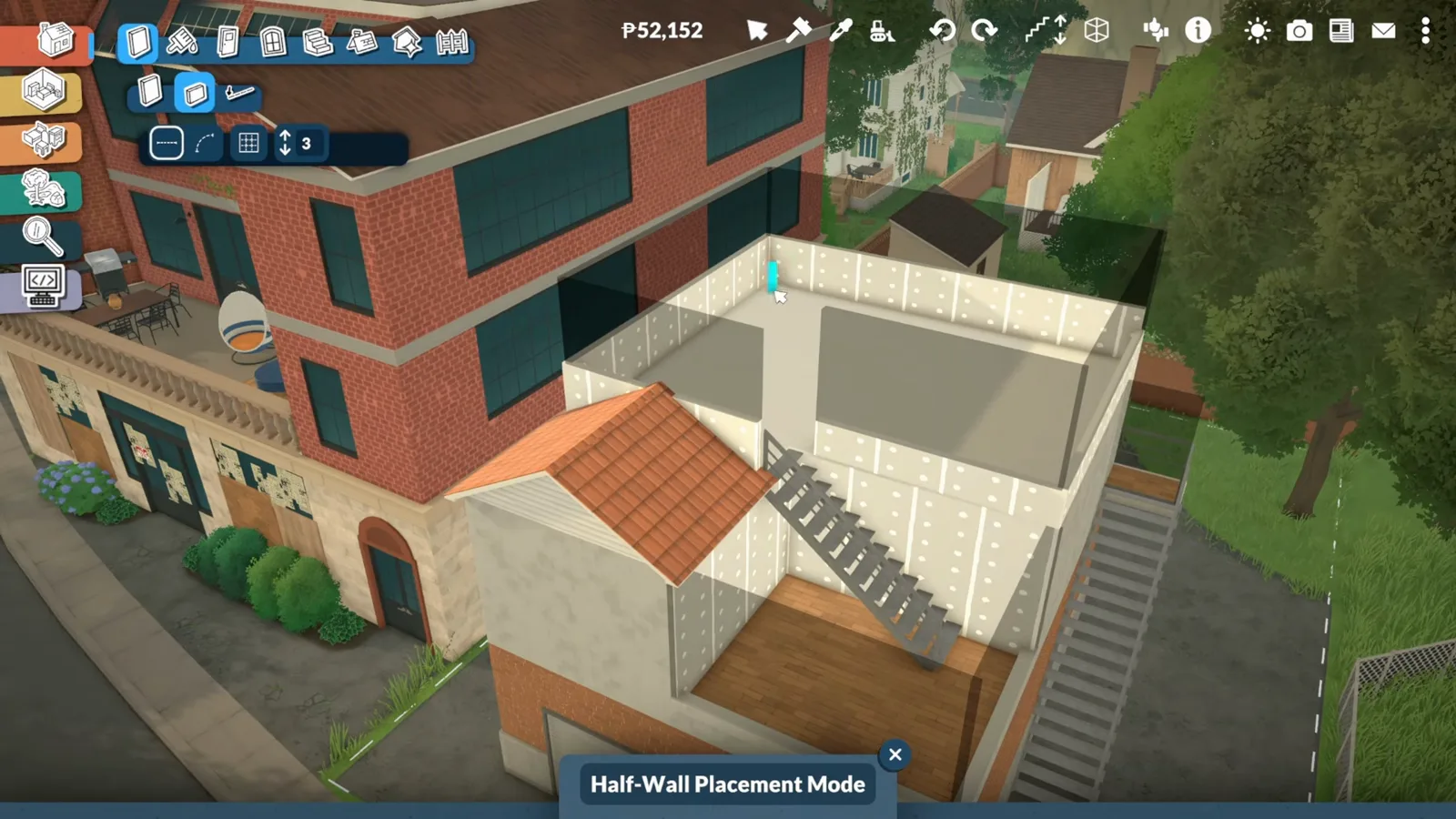 Paralives Half-Wall Placement Mode drawing a low parapet around the walls of a rooftop penthouse level Paralives Half-Wall Placement Mode drawing a low parapet around the walls of a rooftop penthouse level