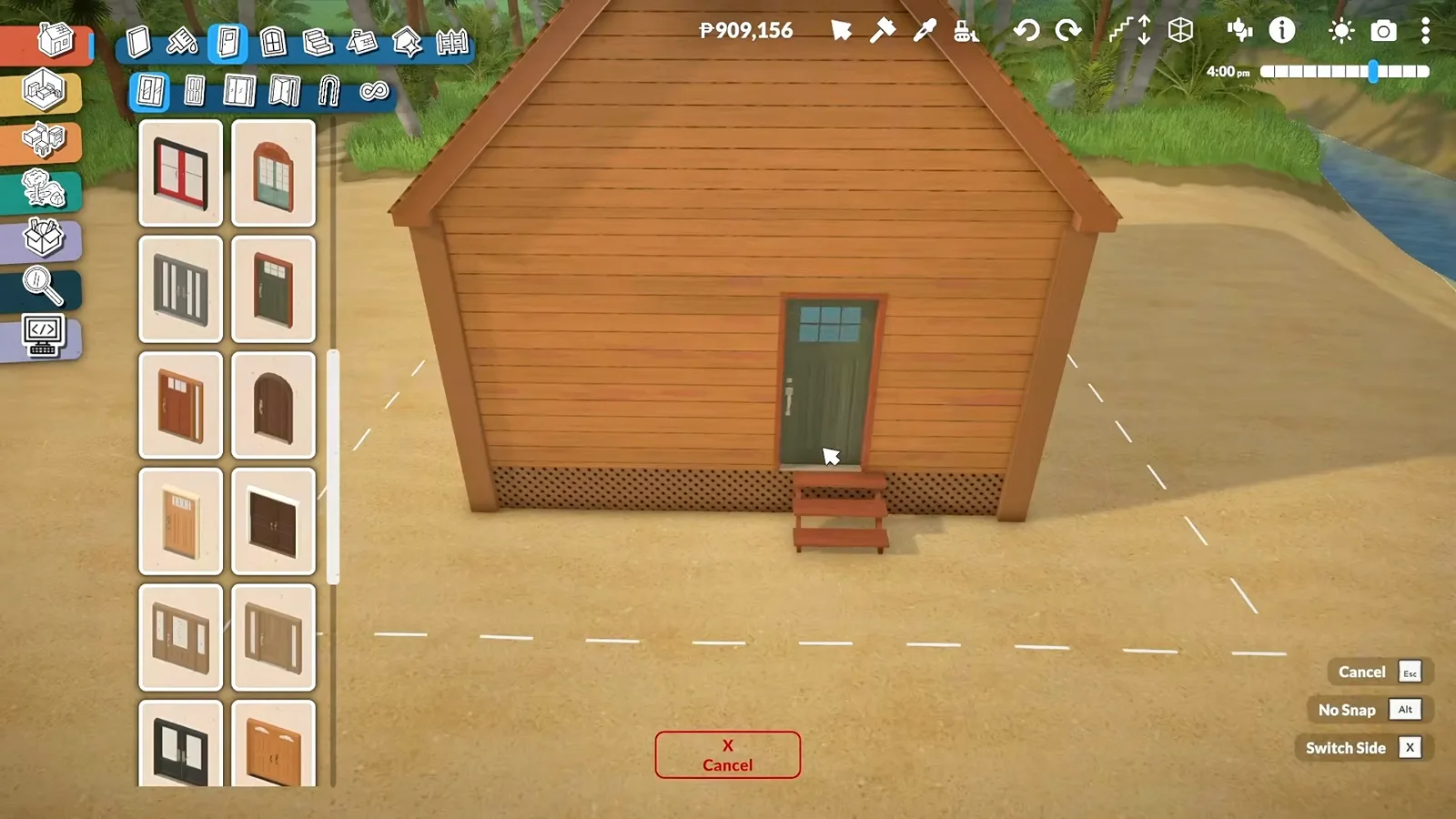 The wooden front of Elliott's beach hut recreated with a green door in Paralives build mode The wooden front of Elliott's beach hut recreated with a green door in Paralives build mode