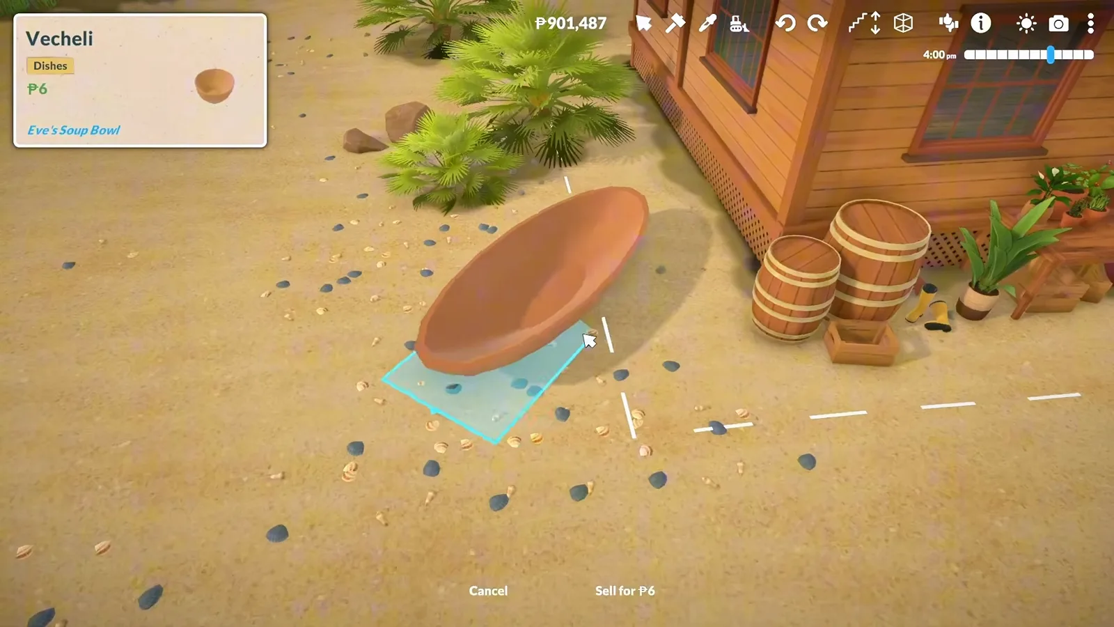 A makeshift rowboat built from a bowl and trays with an oversized wooden spoon paddle in Paralives A makeshift rowboat built from a bowl and trays with an oversized wooden spoon paddle in Paralives