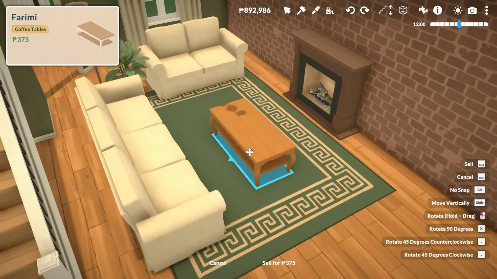 Paralives living room with a fireplace on the brick accent wall as the Farimi coffee table is positioned on a green rug Paralives living room with a fireplace on the brick accent wall as the Farimi coffee table is positioned on a green rug