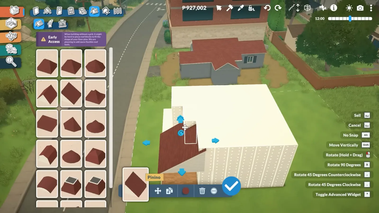 Paralives roof catalogue open with an Early Access warning while a red roof piece is stretched over the front porch Paralives roof catalogue open with an Early Access warning while a red roof piece is stretched over the front porch