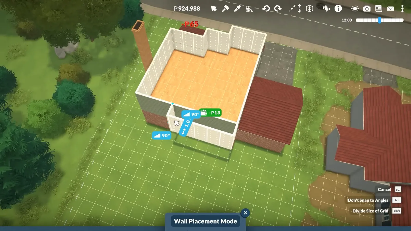 Paralives aerial view of the raised house shell with a grey terrain-painted driveway and 90-degree angle snap badges on the walls Paralives aerial view of the raised house shell with a grey terrain-painted driveway and 90-degree angle snap badges on the walls