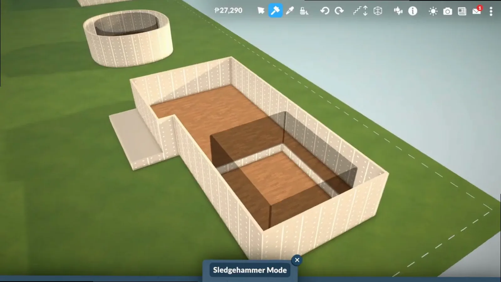 Sledgehammer mode over a traced Paralives floor about to be deleted twice to open a sunken room Sledgehammer mode over a traced Paralives floor about to be deleted twice to open a sunken room