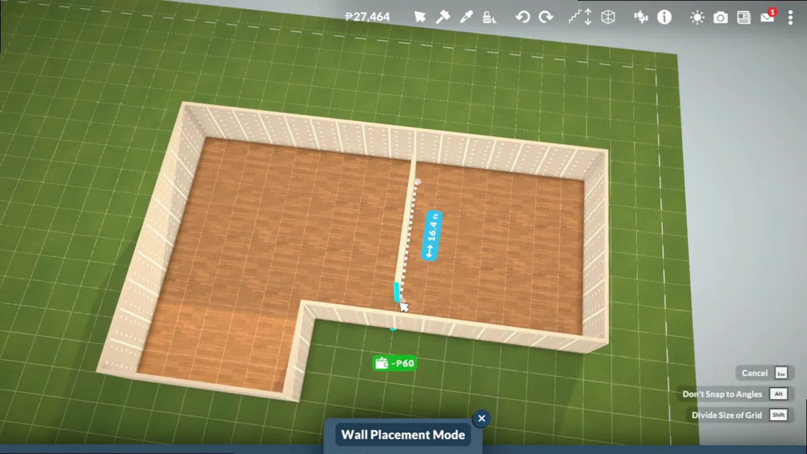 A flat first-floor outline with wood floors drawn on grass in Paralives Wall Placement Mode A flat first-floor outline with wood floors drawn on grass in Paralives Wall Placement Mode
