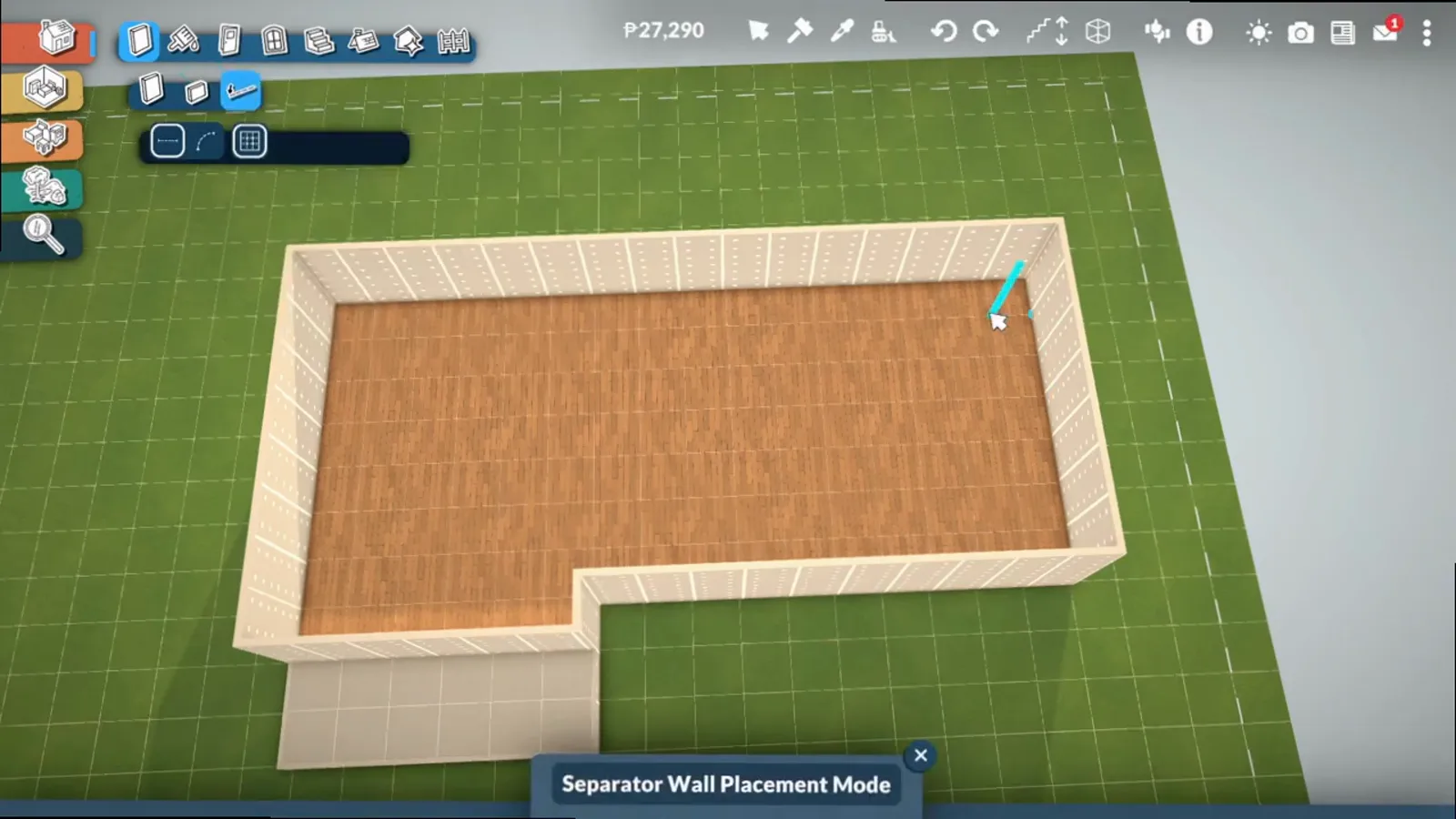 Paralives Separator Wall Placement Mode tracing a dotted line around a future sunken living room Paralives Separator Wall Placement Mode tracing a dotted line around a future sunken living room