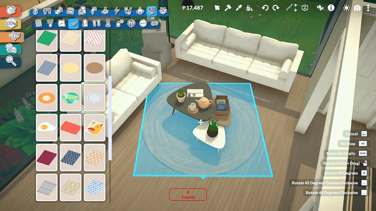 Paralives round jute rug anchoring the seating zone of the glass lounge, rug catalogue open Paralives round jute rug anchoring the seating zone of the glass lounge, rug catalogue open