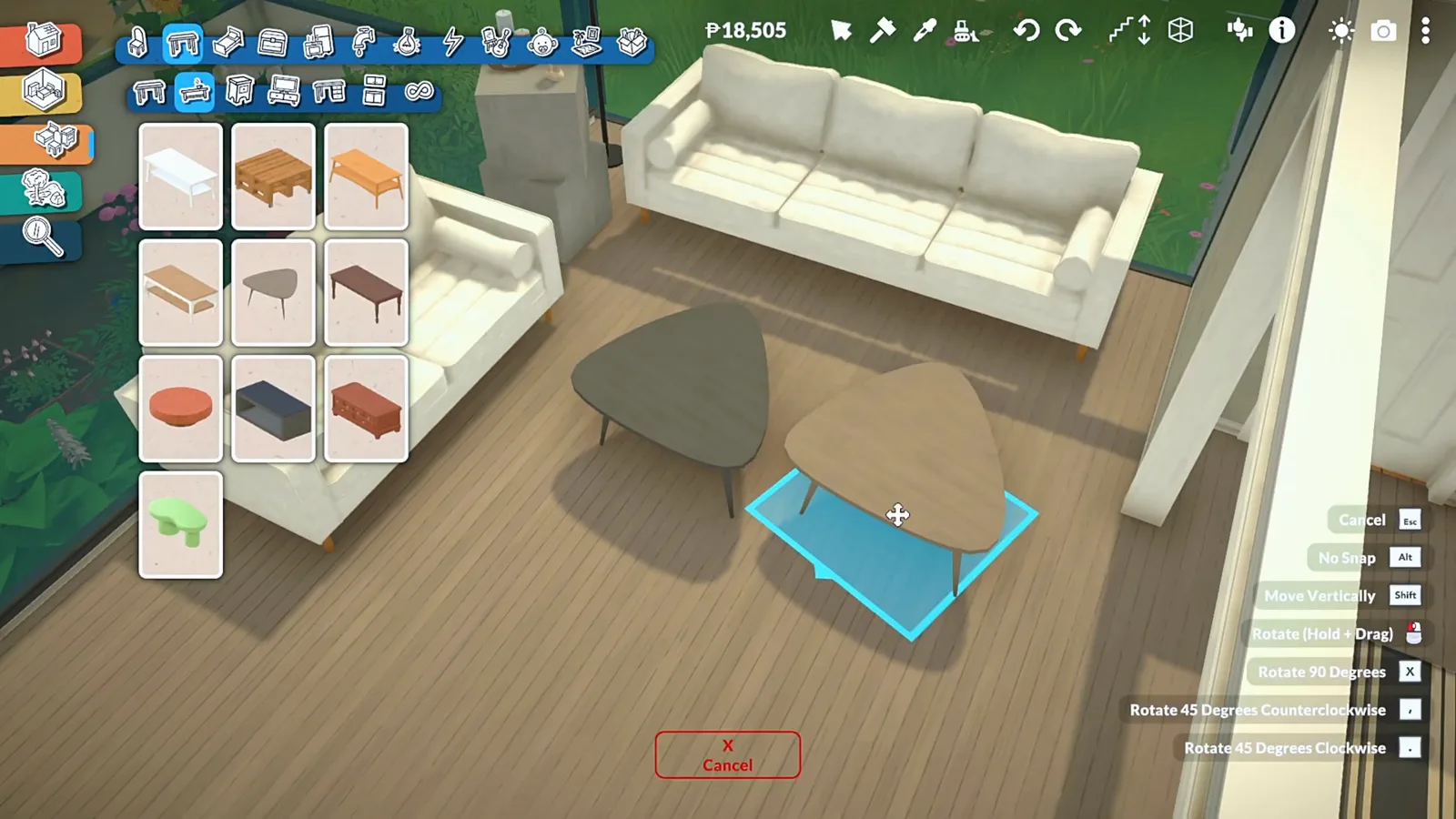 Paralives kidney-shaped coffee table being placed in front of the sunroom sofa Paralives kidney-shaped coffee table being placed in front of the sunroom sofa
