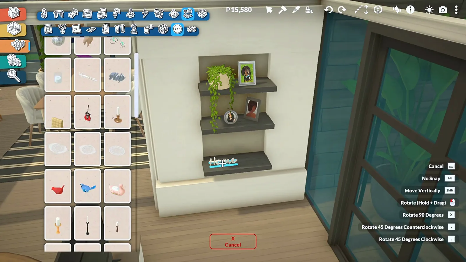 Paralives wall niche styled with a trailing plant, photo frames and a Home sign by the tinted glass door Paralives wall niche styled with a trailing plant, photo frames and a Home sign by the tinted glass door