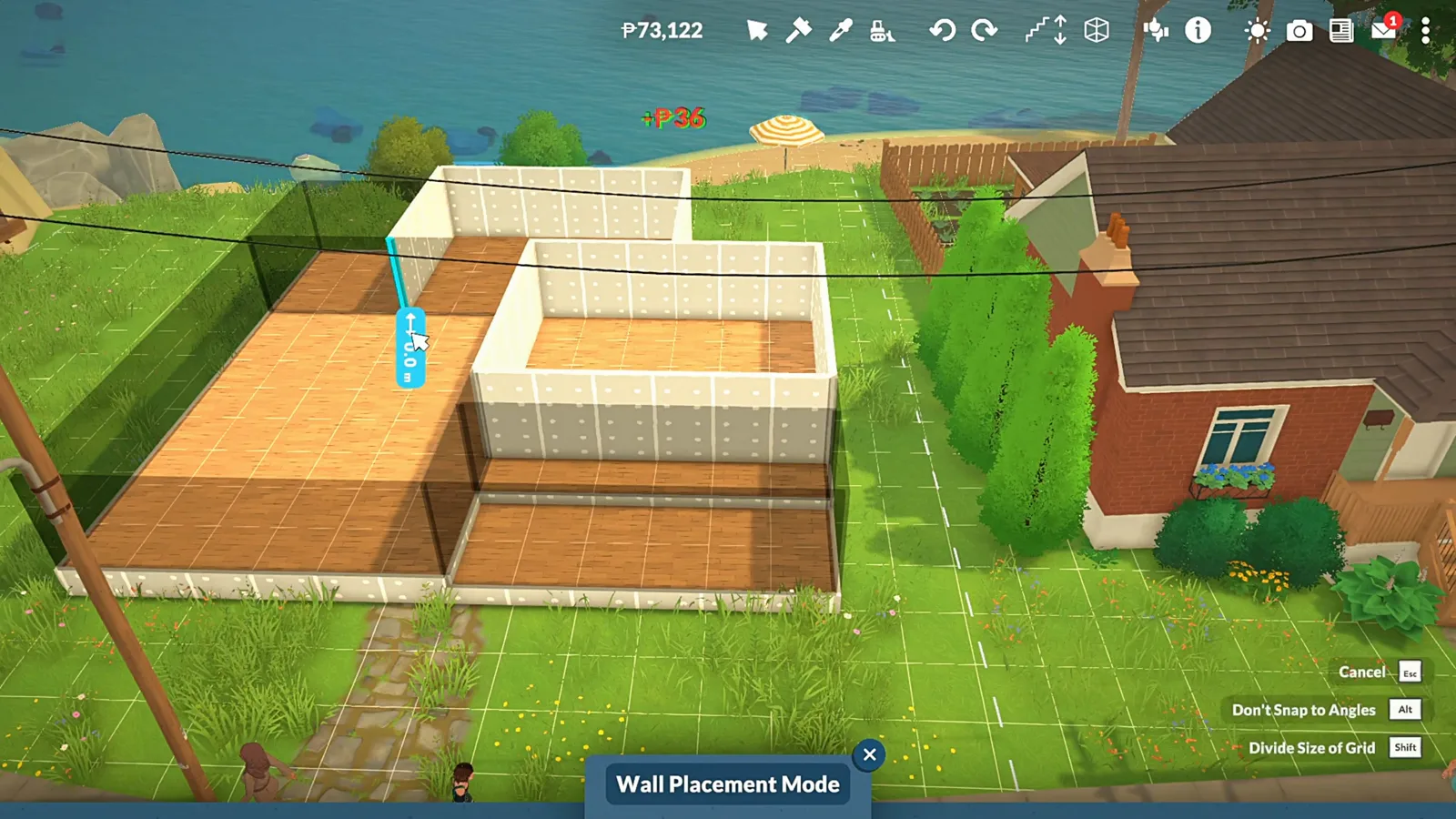 Paralives Wall Placement Mode raising white walls around the sunroom footprint on the wood floor plan Paralives Wall Placement Mode raising white walls around the sunroom footprint on the wood floor plan