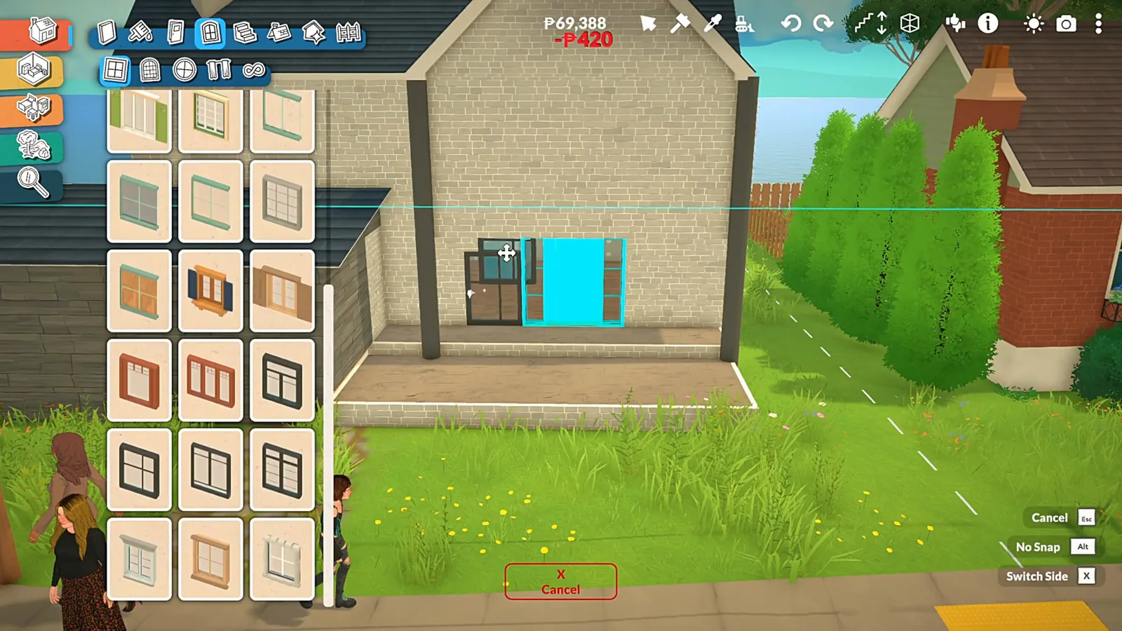 Paralives window catalogue placing a full-height pane on the sunroom wall with a cyan placement highlight Paralives window catalogue placing a full-height pane on the sunroom wall with a cyan placement highlight