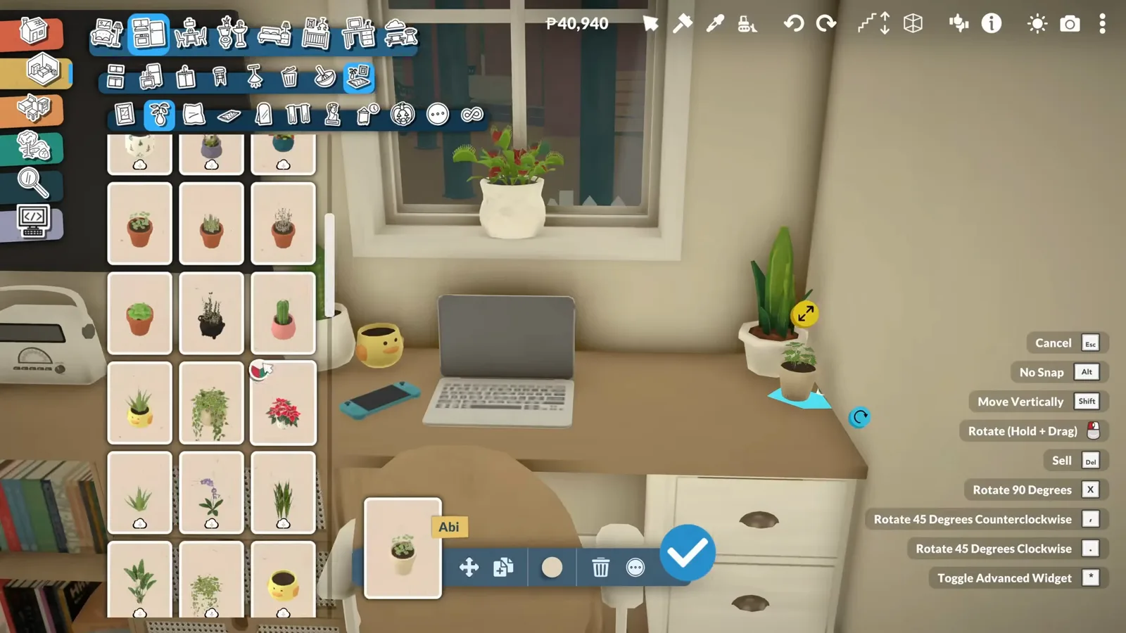 A wooden desk with a laptop, an office chair and a pinboard squeezes a Paralives work corner beneath trailing plants