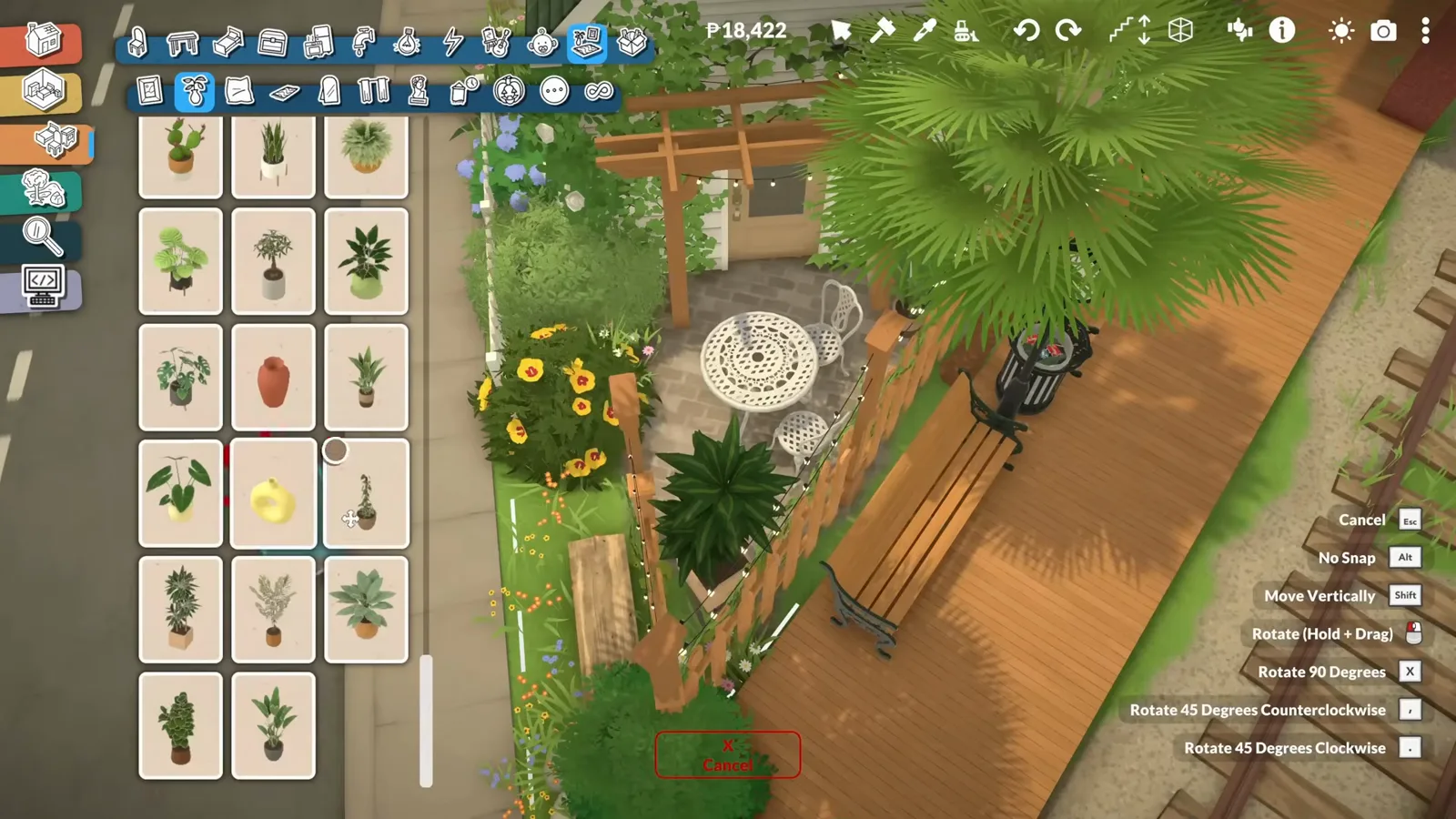 From above, a Paralives garden corner packs a bistro table, sunflowers, a bench and a stepping-stone path into the leftover wedge