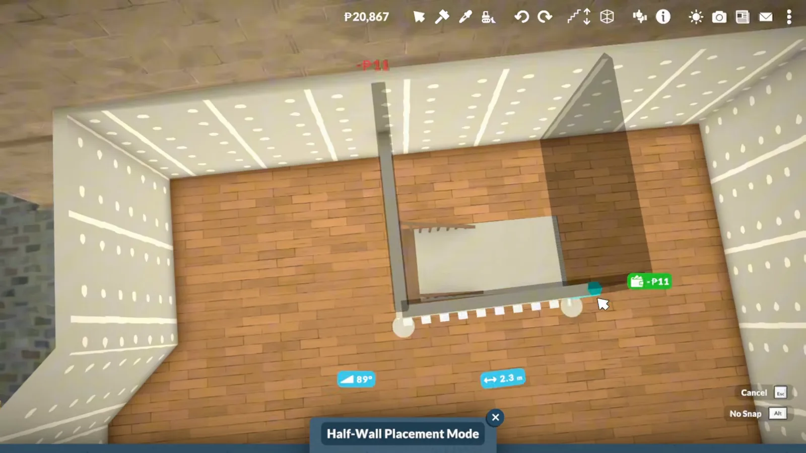 Paralives Half-Wall Placement Mode placing a low white wall along the edge of a timber-floored upper level of a narrow townhouse Paralives Half-Wall Placement Mode placing a low white wall along the edge of a timber-floored upper level of a narrow townhouse