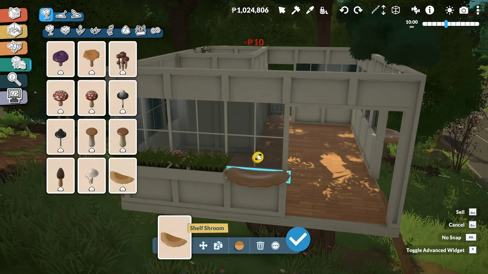 A shelf mushroom from a Steam Workshop mod being placed on the exterior of a Paralives fairy treehouse