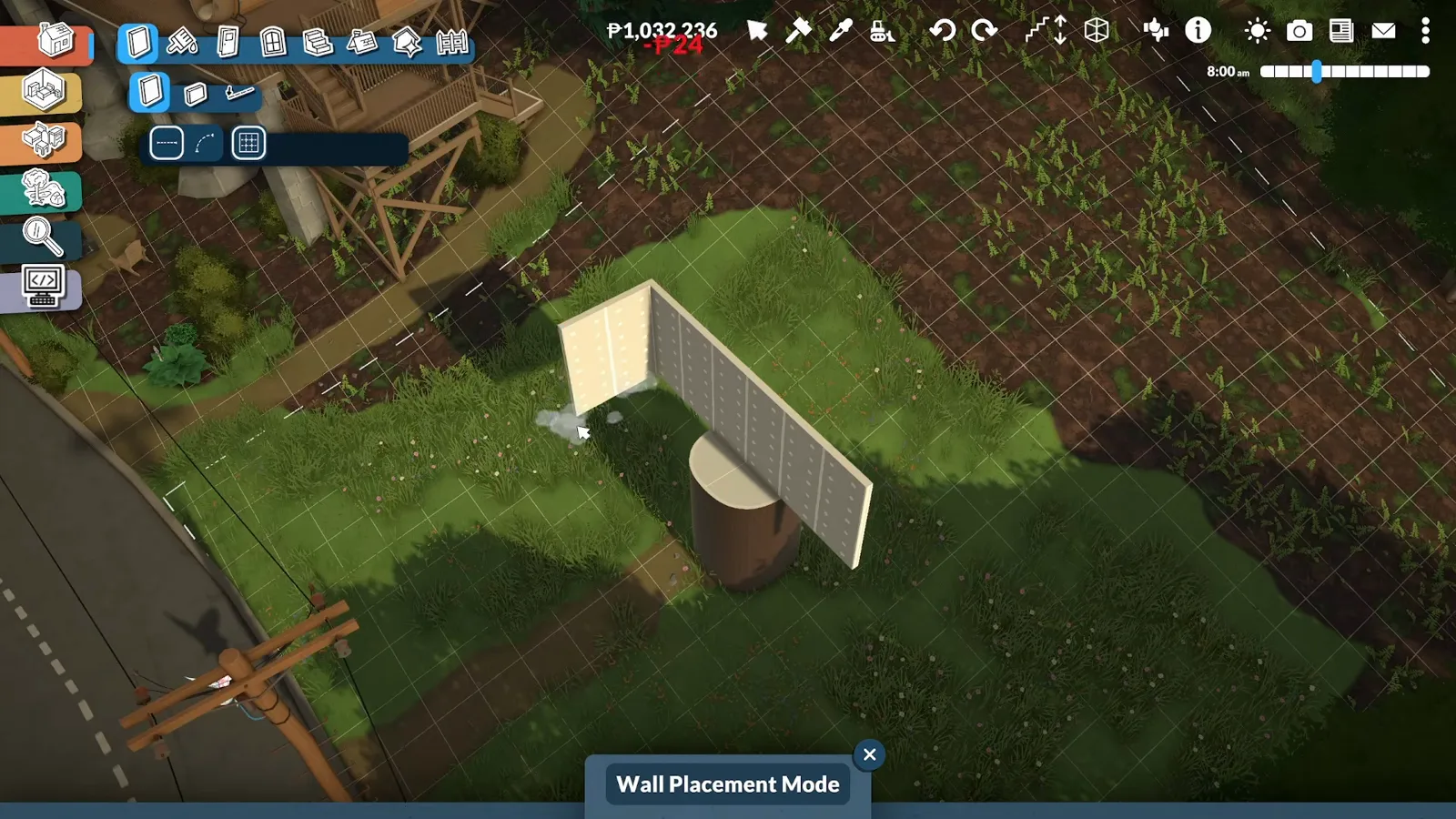 The Paralives curved wall tool shaping a tree-stump base for a small fairy treehouse