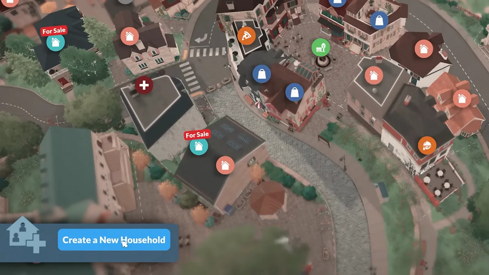 The Paralives town map with the Create a New Household button that opens Paramaker for a brand-new Para.