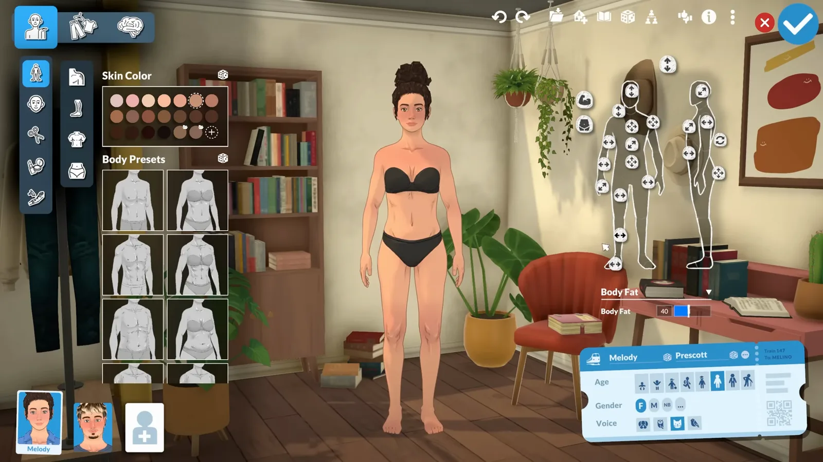 The Paralives body sketch diagram that raises height, adds muscles and body fat and even changes posture on the Body tab.