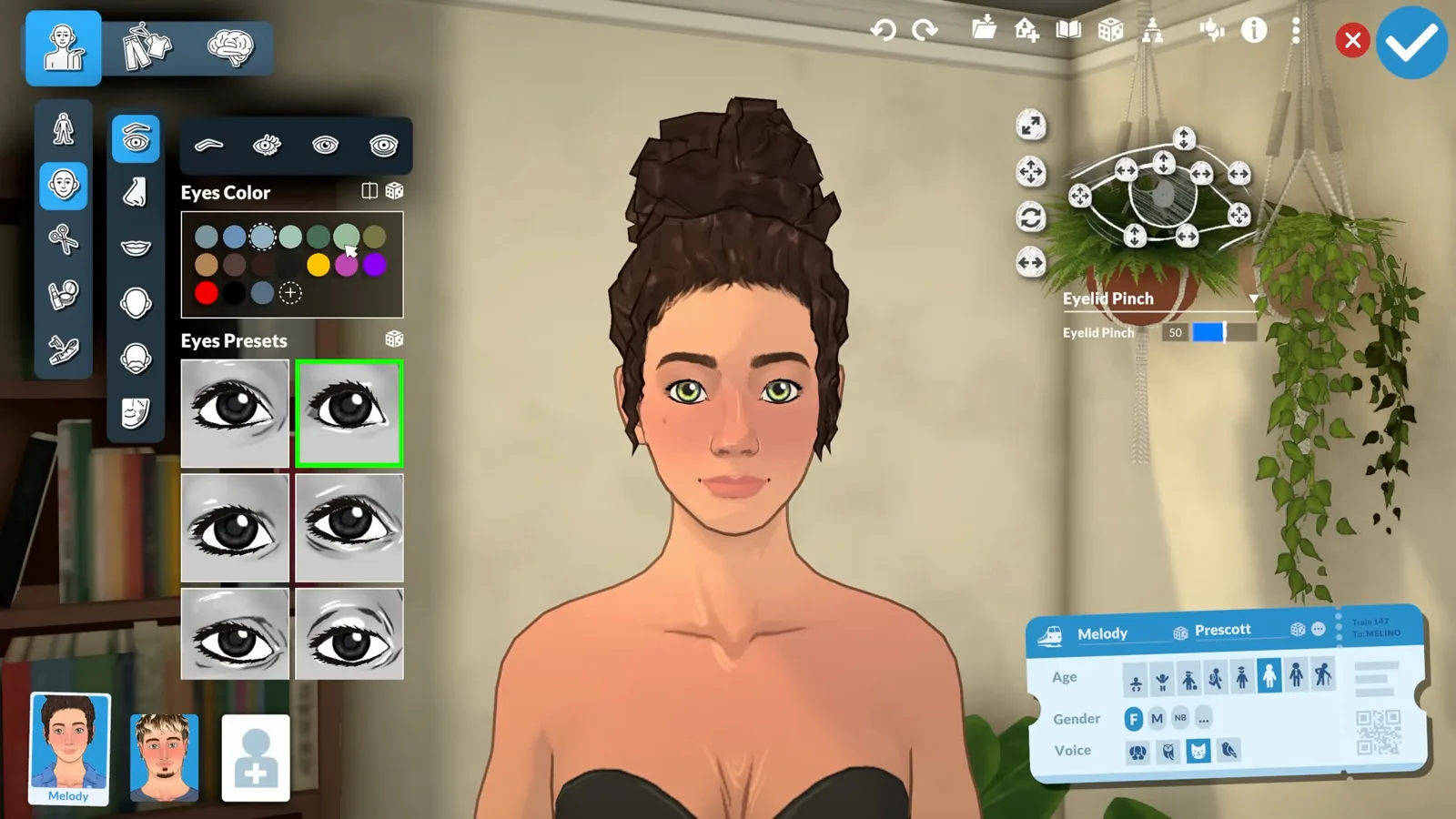 The Eyes Color panel in Paralives Paramaker where a split-square button recolors the left or right eye on its own.