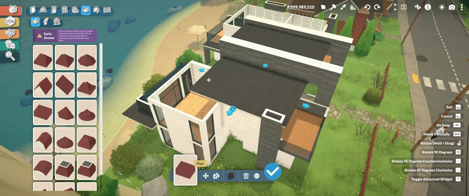 The Paralives roof catalogue open over a modern villa whose two flat-roof slabs are already covering both stacked blocks.